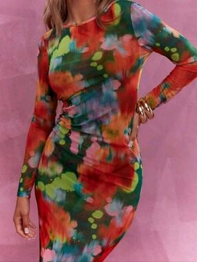 Missguided Multicolor Tie-Dye Long Sleeve Bodycon Dress